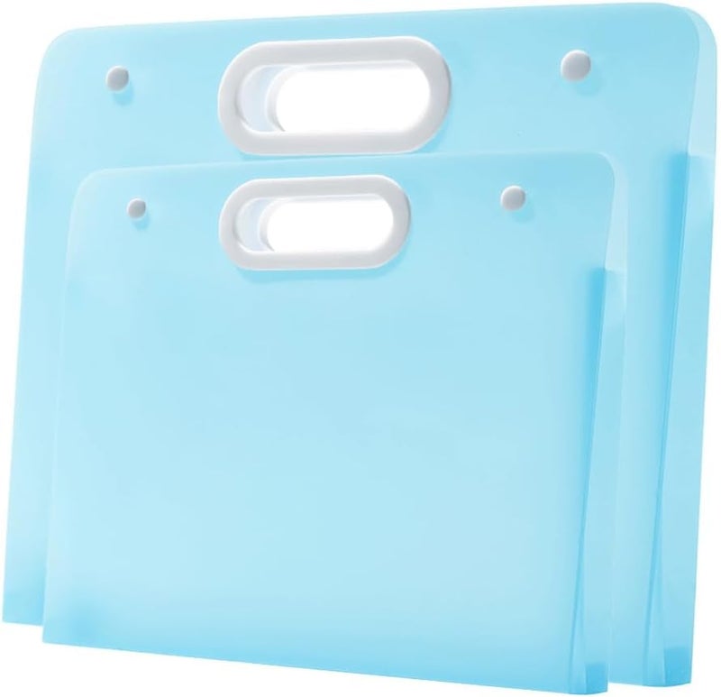 Sohynca 2pcs Plastic Art Portfolio Folder 17.32x13.22inch and 12.99x11inch Arts Storage Case for Diamond Painting, Student Drawing Container, Kids Artworks Keepsakes Storage Case,A3 and Letter Size (Blue) - Image 1